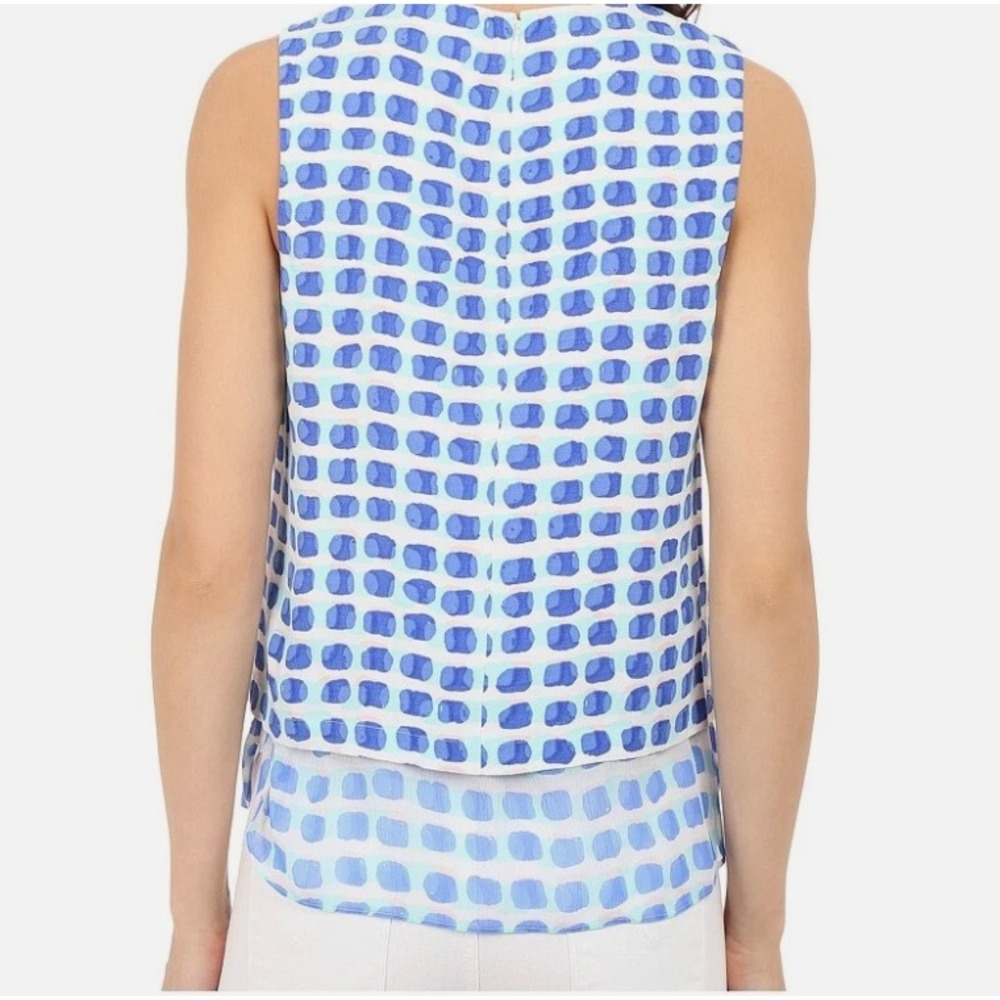 Kate Spade Island Stamp Top XS Blue White Geometric Layered Sleeveless Blouse - Picture 2 of 8